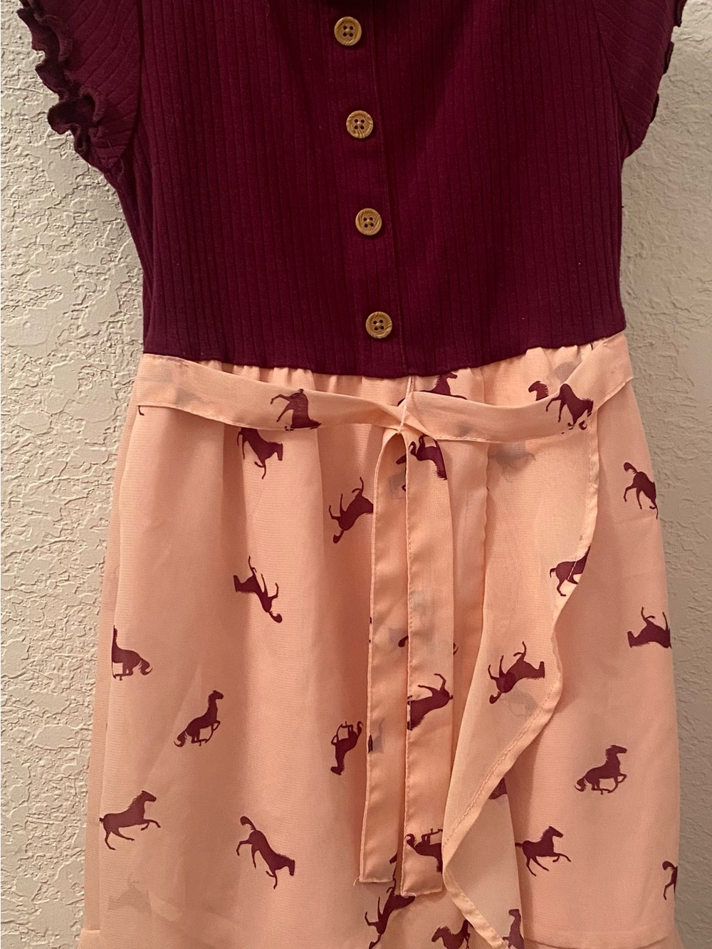 wonder nation Burgundy Ribbed Top with Tan Buttons